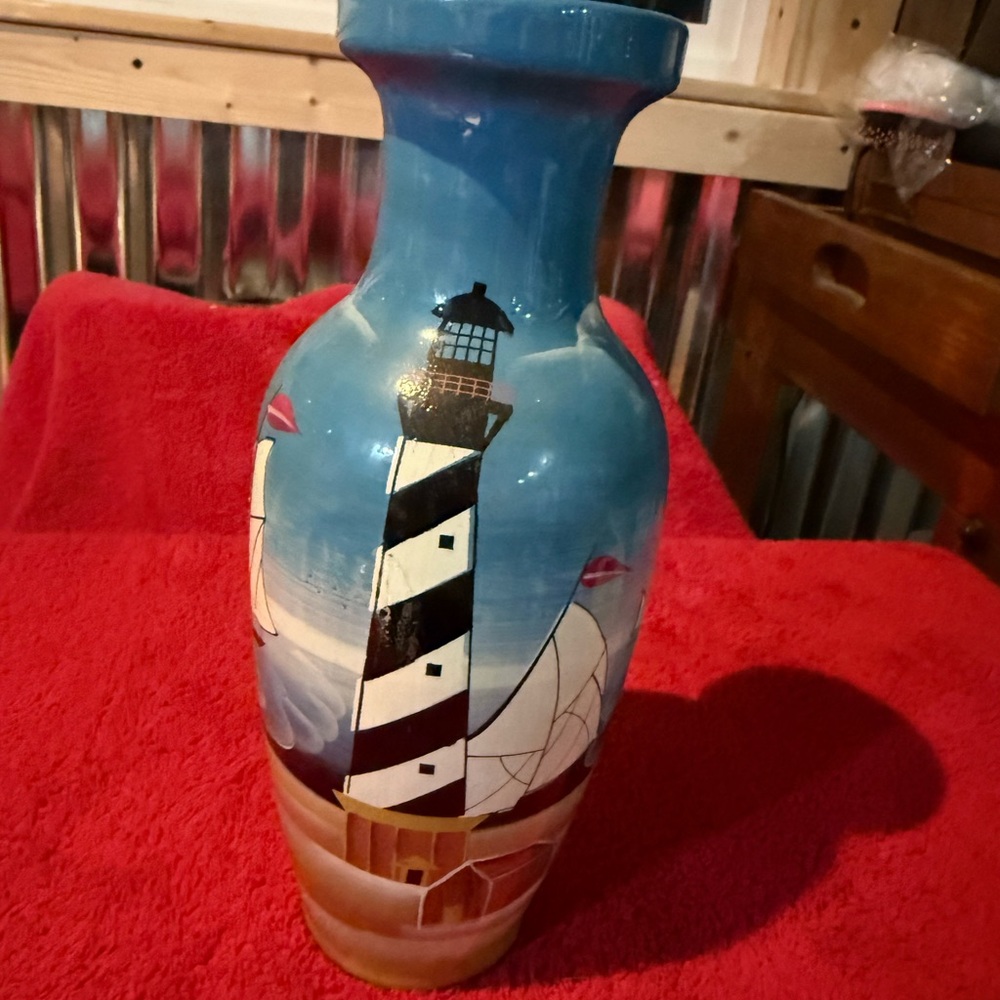 Handcrafted Blue Lighthouse Vase